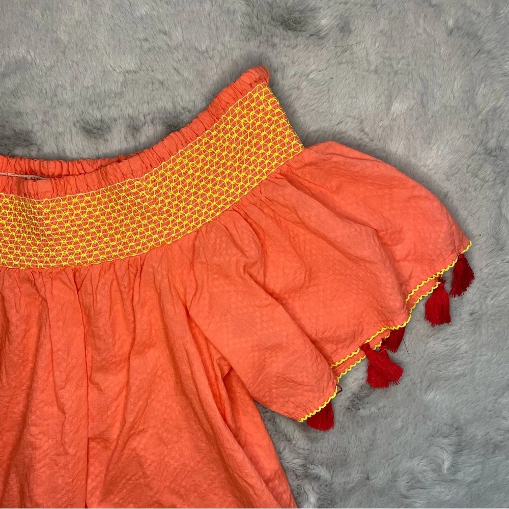 Banjanan Off the Shoulder Tassel Top Coral Pink Small - Picture 2 of 8
